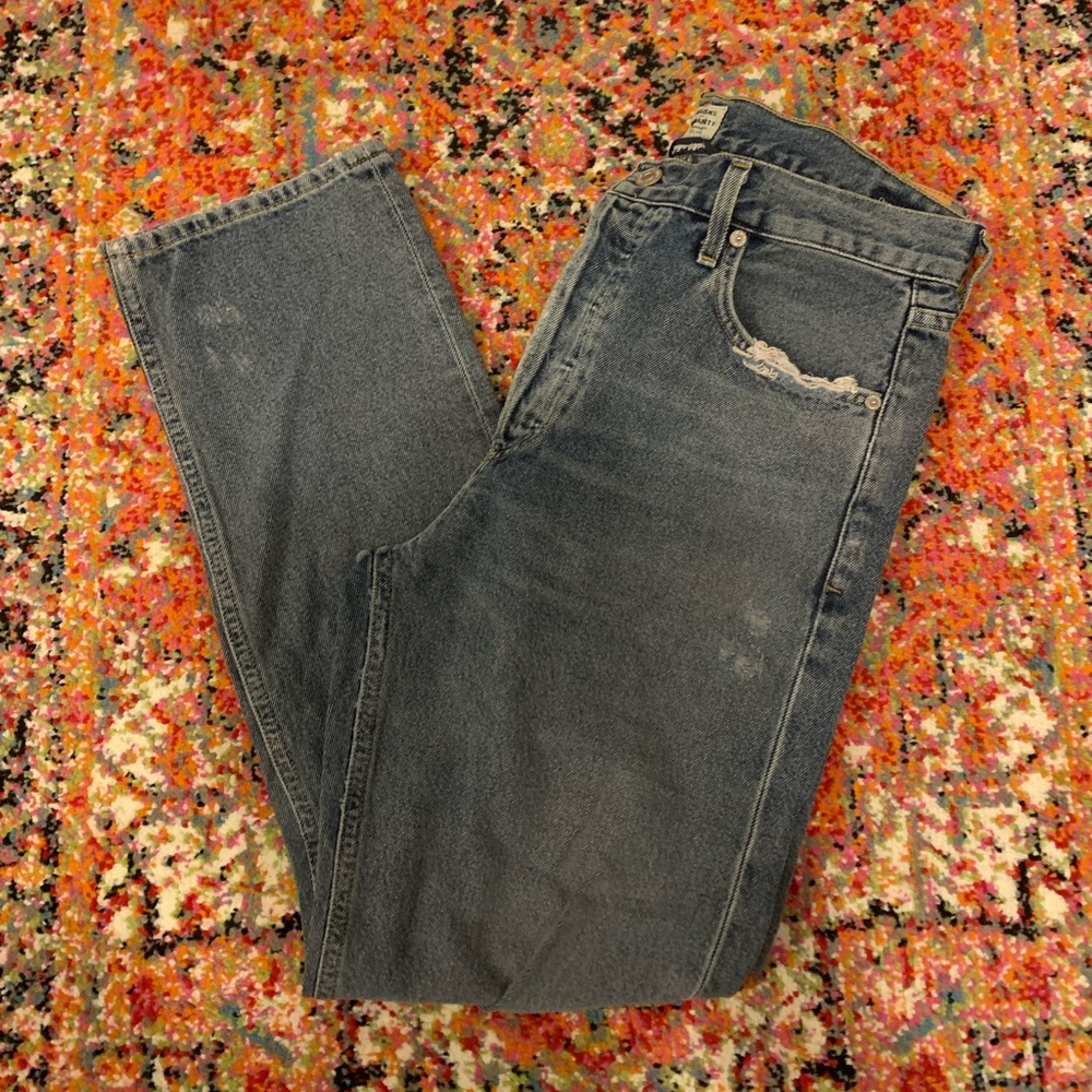 Citizens of Humanity “Charlotte” fit high rise, straight leg jeans.